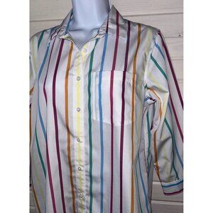 Lands End Sz 6 No-Iron Supima Tunic Shirt 3/4 Sleeves Rainbow Stripe EUC